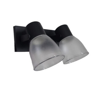 APLIQUE 2 LUCES NEGRO C/ TULIPA TRANSP. PVC