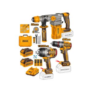 SET TALADRO+LLAVE IMPACTO+ROTOMARTILLO INGCO