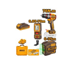 SET TALADRO+NIVEL LASER+MED. DISTANCIA INGCO