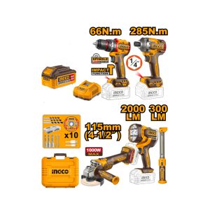 SET TALADRO+ATOR. IMPACTO+AMOLA+ 2LINTER INGCO