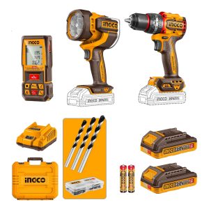 SET TALADRO+LAMPARA+MEDIDOR DIST. (C/BAT-CARG) ING