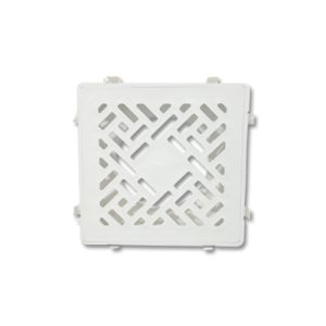 REJILLA C/ MARCO TIPO EMBUDO PVC 15 x 15 BLANCO