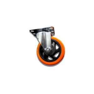 RUEDA NARANJA BASE GIRATORIA 100x32MM (MAX 130KG)